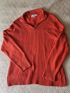 Cable-Knit Half-Zip Sweater - Orange